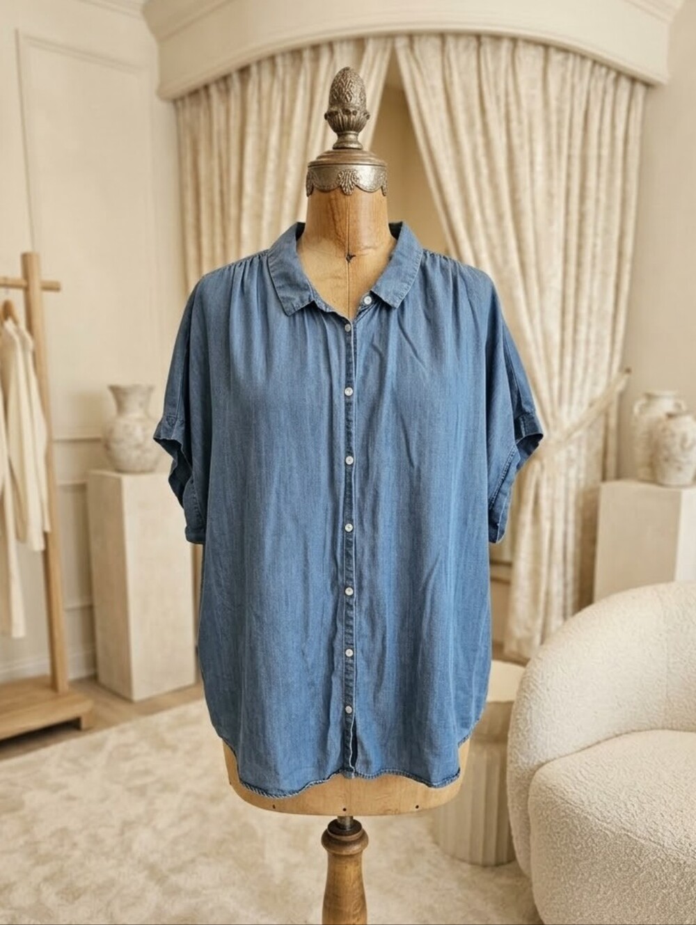 Time and Tru XXL Denim Blue Button-Up Blouse